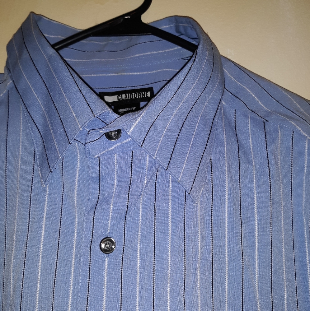 Claiborne XL mens long sleeve dress shirts  blue/black/and white stripes